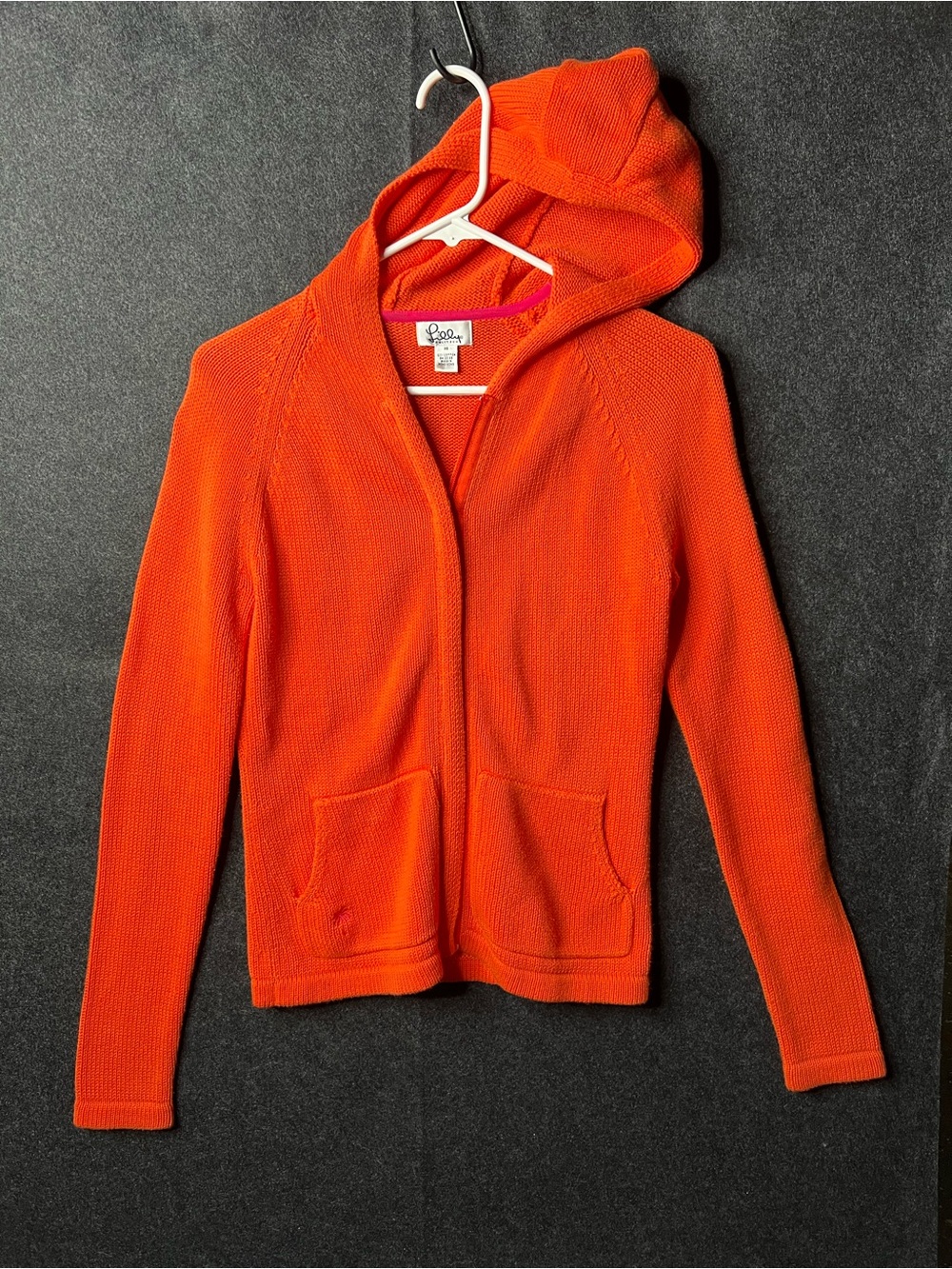Lilly Pulitzer Orange 100% Cotton Knit Full Zip Hood Pockets Cardigan XS